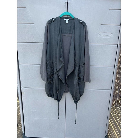 Carolina Belle Montreal Olive Open Front Draped Shackit Duster Jacket Sz 1X - Picture 3 of 11